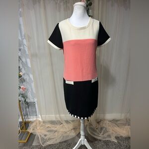 Space Capsule Colorblock Shift Dress Size M Black Ivory Coral